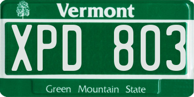 VT license plate XPD803