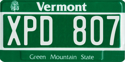 VT license plate XPD807
