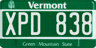 VT license plate XPD838
