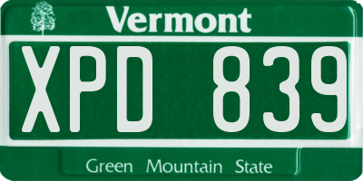 VT license plate XPD839