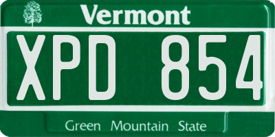VT license plate XPD854