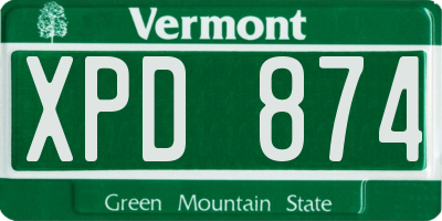 VT license plate XPD874