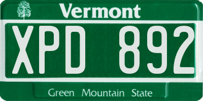 VT license plate XPD892