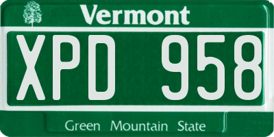 VT license plate XPD958