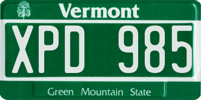 VT license plate XPD985