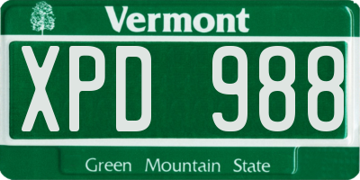 VT license plate XPD988