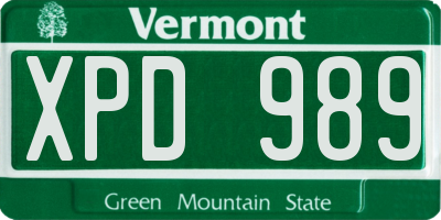 VT license plate XPD989