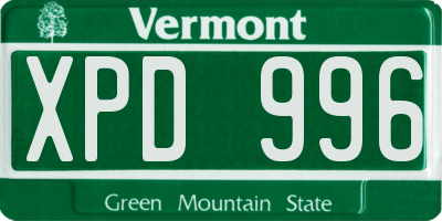 VT license plate XPD996