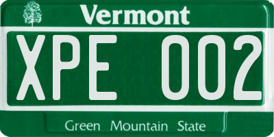 VT license plate XPE002