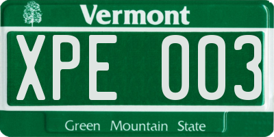 VT license plate XPE003