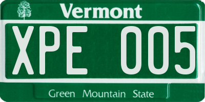 VT license plate XPE005