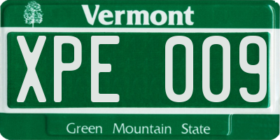 VT license plate XPE009