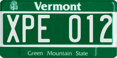 VT license plate XPE012
