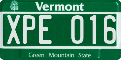 VT license plate XPE016