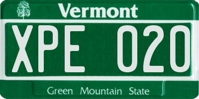 VT license plate XPE020