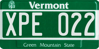 VT license plate XPE022