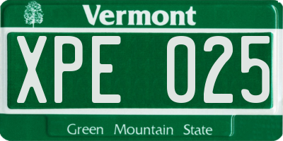 VT license plate XPE025