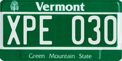 VT license plate XPE030