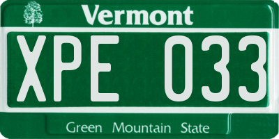 VT license plate XPE033