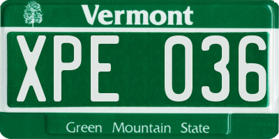 VT license plate XPE036