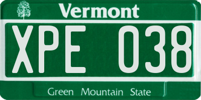 VT license plate XPE038