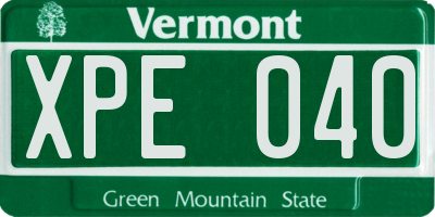 VT license plate XPE040