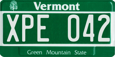 VT license plate XPE042