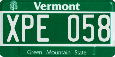 VT license plate XPE058