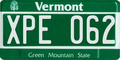 VT license plate XPE062