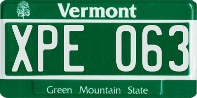 VT license plate XPE063