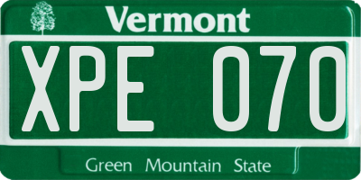 VT license plate XPE070