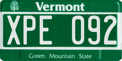 VT license plate XPE092