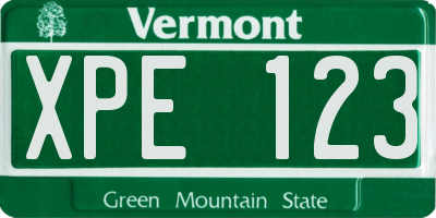 VT license plate XPE123