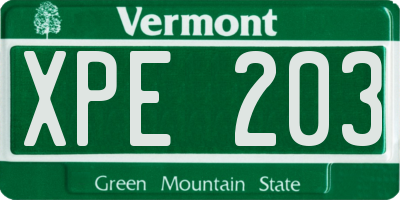VT license plate XPE203