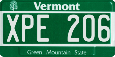 VT license plate XPE206
