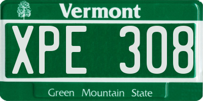 VT license plate XPE308