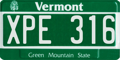 VT license plate XPE316