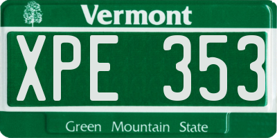 VT license plate XPE353
