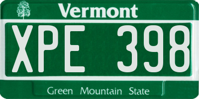 VT license plate XPE398