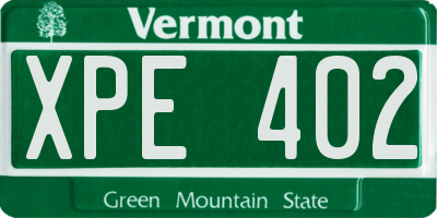 VT license plate XPE402