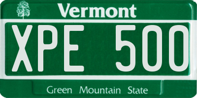 VT license plate XPE500