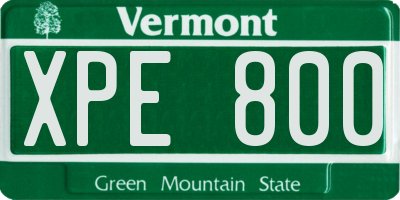 VT license plate XPE800