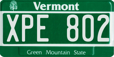 VT license plate XPE802