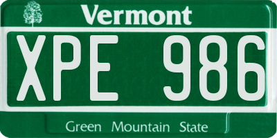 VT license plate XPE986