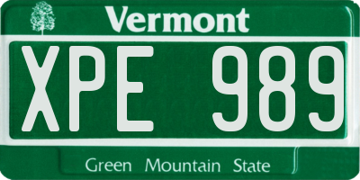 VT license plate XPE989