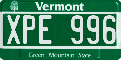 VT license plate XPE996