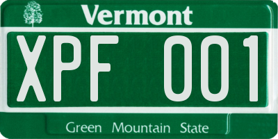 VT license plate XPF001