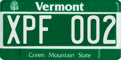 VT license plate XPF002