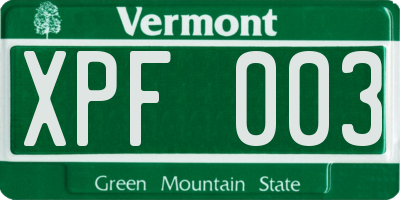 VT license plate XPF003