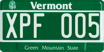 VT license plate XPF005